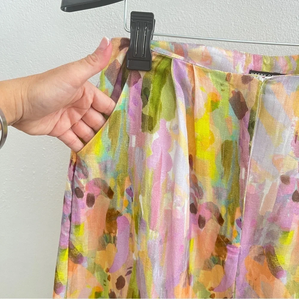 NEW Anthropologie Nasty Gal LINEN Pants wide leg palazzo size 4 purple green